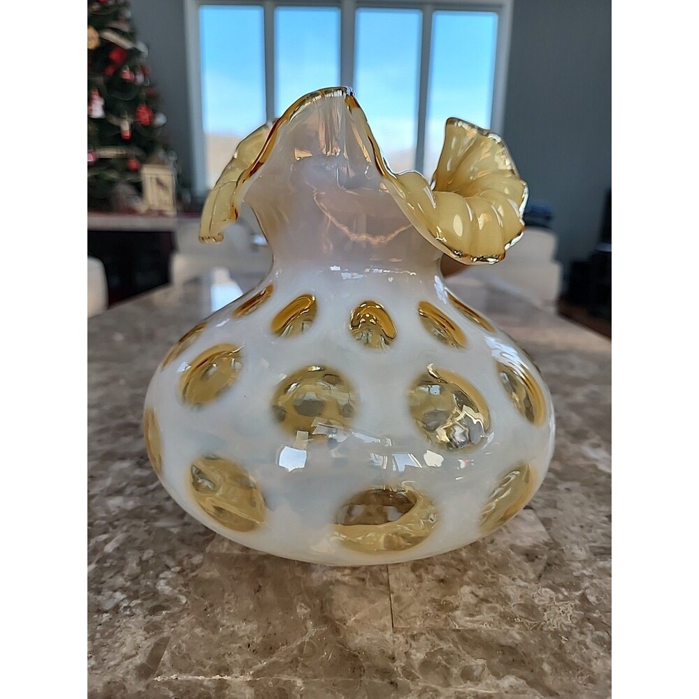Fenton Honeysuckle Opalescent Coindot Lamp Shade, 7" Tall, 3" Fitter